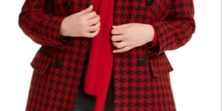 Bar III Women's  Houndstooth Blazer Wear to Work Jacket Red Size 22W