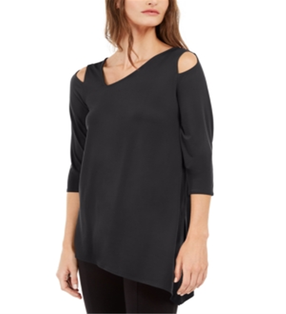 Alfani Women's Asymmetrical Cut Out Top Black  Size PP