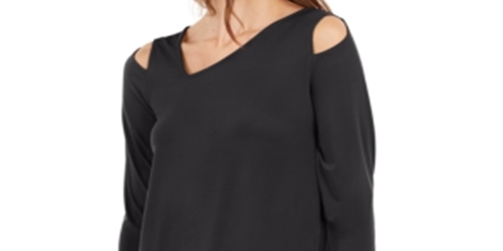 Alfani Women's Asymmetrical Cut Out Top Black  Size PP