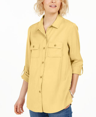 Charter Club Women's Utility Shirt Yellow Size Medium