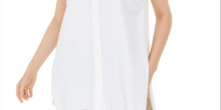 Alfani Women's Buttons Solid Sleeveless Collared Dress White Size Small