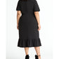 RACHEL ROY Women's  Ruffled Short Sleeve V Neck Tea-Length Faux Wrap Wear to Work Dress Black Size 22W