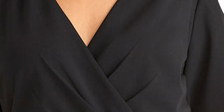 RACHEL ROY Women's  Ruffled Short Sleeve V Neck Tea-Length Faux Wrap Wear to Work Dress Black Size 22W