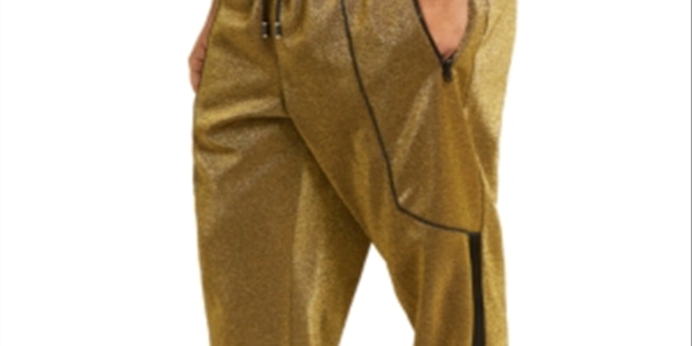 INC International Concepts Men's Drawstring Athletic Fit Pants Yellow Size 48