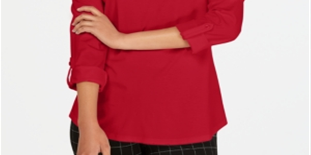 Charter Club Women's Supima Cotton Split Neck Top Red Size Medium