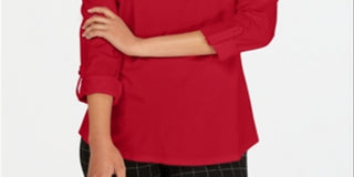 Charter Club Women's Supima Cotton Split Neck Top Red Size Medium