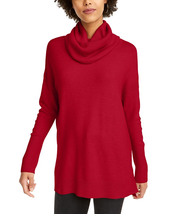 French Connection Women's Cowl Neck Ribbed Trim Tunic Sweater Green -Size Small