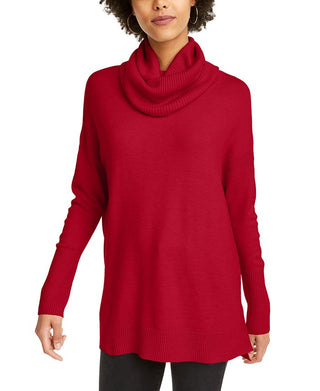 French Connection Women's Cowl Neck Ribbed Trim Tunic Sweater Green -Size Small