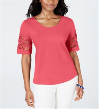 Charter Club Women's  Lace-Trimmed Top  Red Size 2XL