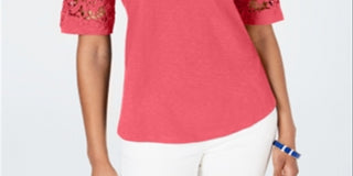 Charter Club Women's  Lace-Trimmed Top  Red Size 2XL