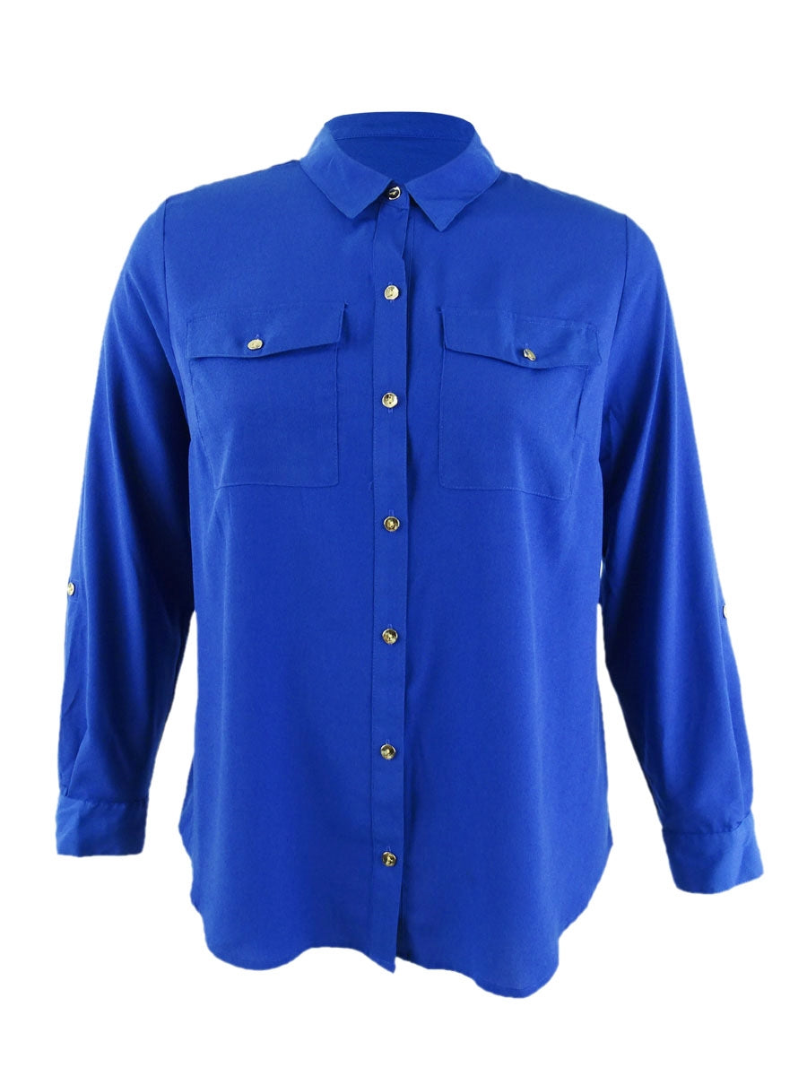 Charter Club Women's Button-Front Shirt Blue Size 2XL