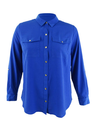 Charter Club Women's Button-Front Shirt Blue Size 2XL