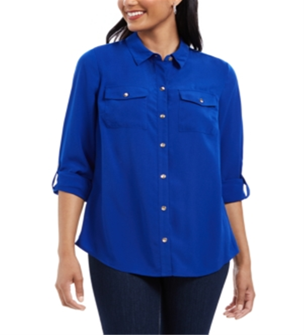 Charter Club Women's Button-Front Shirt Blue Size 2XL