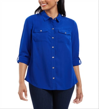 Charter Club Women's Button-Front Shirt Blue Size 2XL