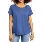 Charter Club Women's  Cutout Cotton T-Shirt  Blue Size 2XL