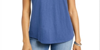 Charter Club Women's  Cutout Cotton T-Shirt  Blue Size 2XL