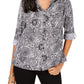 NY Collection Women's Printed Utility Shirt Black Size Petite Large