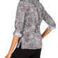 NY Collection Women's Printed Utility Shirt Black Size Petite Large