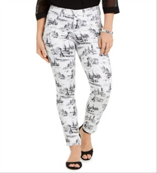 Charter Club Women's Printed Skinny Ankle Jeans  White Size 6