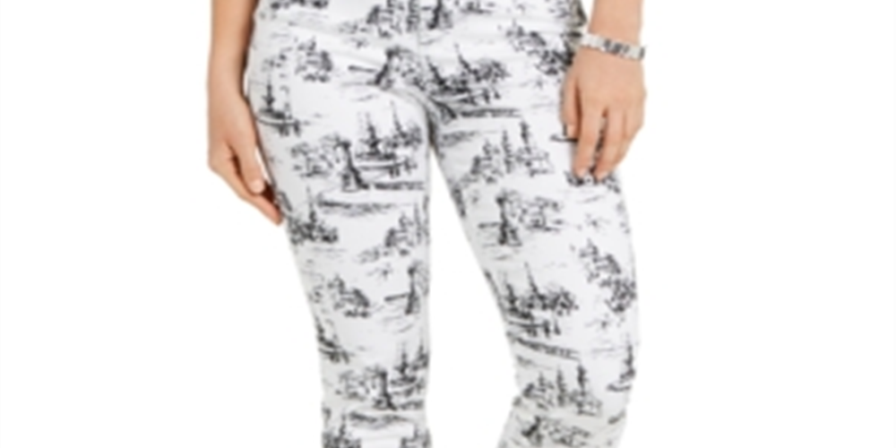Charter Club Women's Printed Skinny Ankle Jeans  White Size 6