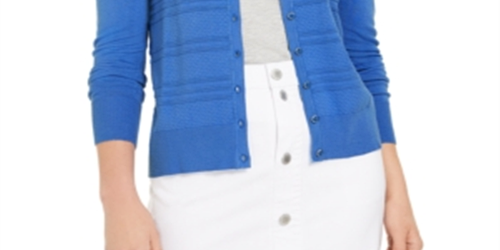 Charter Club Women's Textured Cardigan  Blue Size Medium