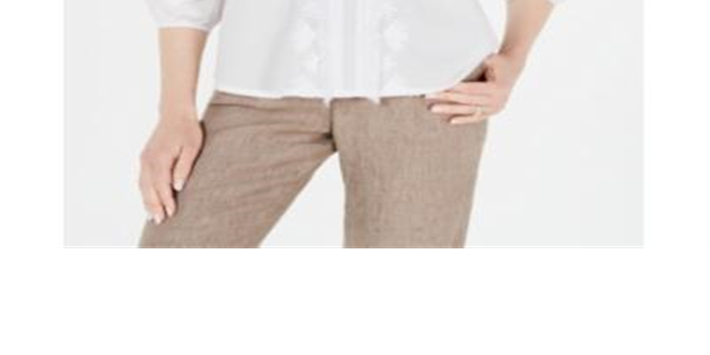 Charter Club Women's  Embroidered Fringe-Trim Top  White Size Large