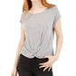 Pink Rose Juniors' Twist Front Ribbed T-Shirt Gray Size Small