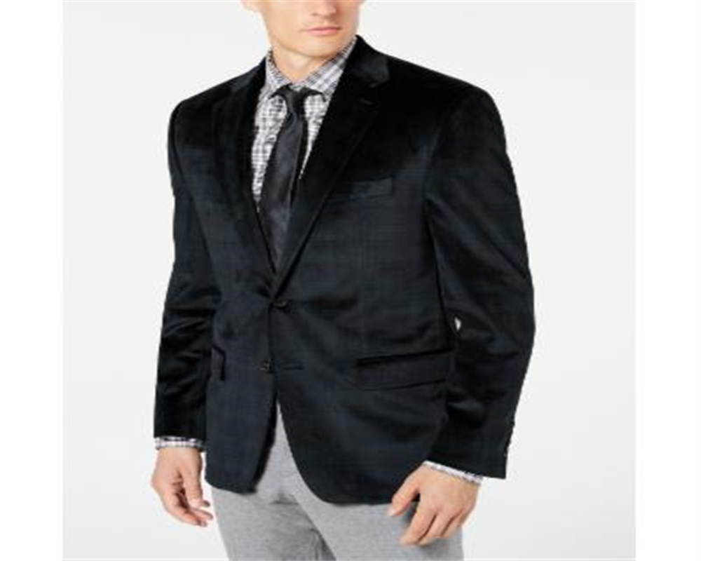 Ralph Lauren Men's Classic Fit UltraFlex Stretch Plaid Velvet Sport Coat Black Size 42