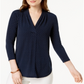 Charter Club Women's Printed V-Neck Top  Blue Size Medium