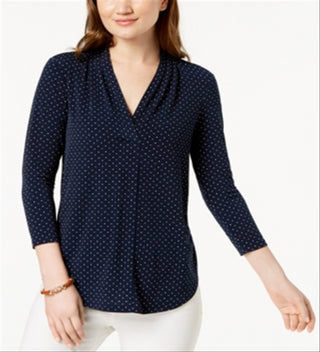 Charter Club Women's Printed V-Neck Top  Blue Size Medium