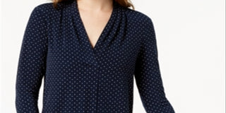 Charter Club Women's Printed V-Neck Top  Blue Size Medium