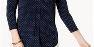 Charter Club Women's Printed V-Neck Top  Blue Size Medium