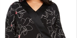 Alfani Women's Plus Size Printed Surplice-Neck Blouse  Black Size 3X
