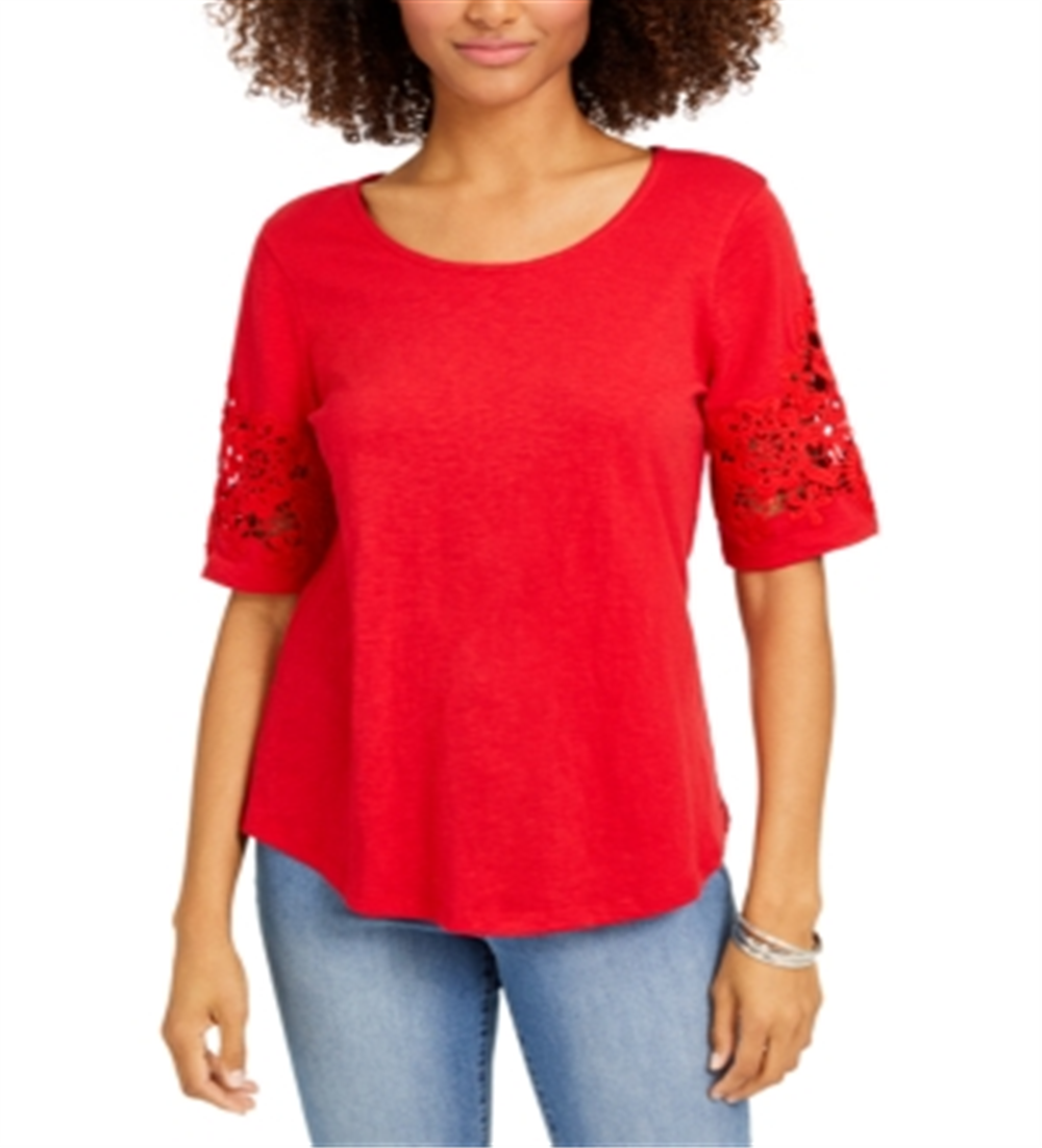 Charter Club Women's  Lace-Trimmed Top  Red Size Medium