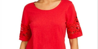 Charter Club Women's  Lace-Trimmed Top  Red Size Medium