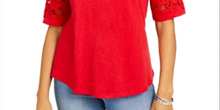 Charter Club Women's  Lace-Trimmed Top  Red Size Medium