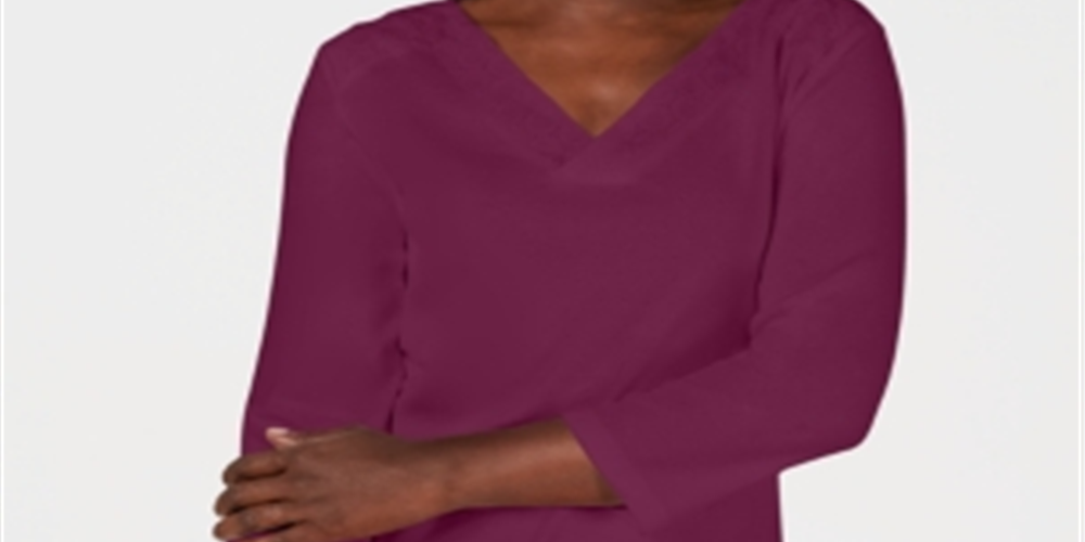 Karen Scott Women's Eyelet-Trim Top  Red Size Large