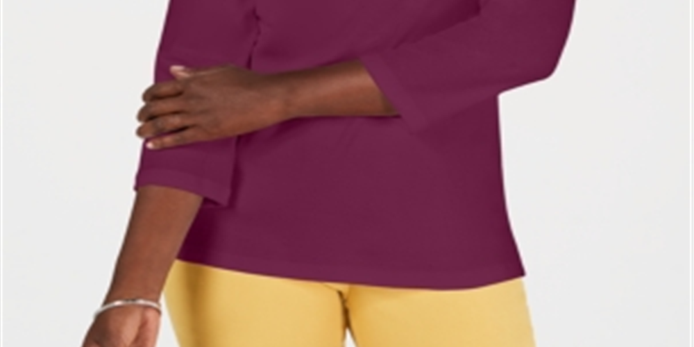 Karen Scott Women's Eyelet-Trim Top  Red Size Large