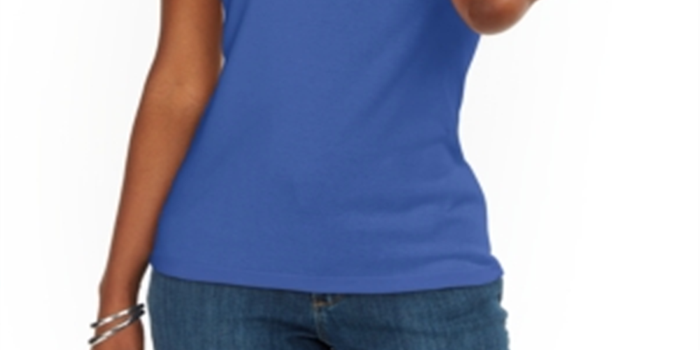 Karen Scott Women's Triple-Keyhole Studded Tank Top  Blue Size XL