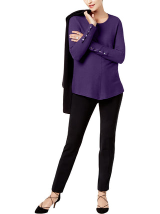 Alfani Women's Ribbed Jewel Neck Pullover Sweater Purple Size XL