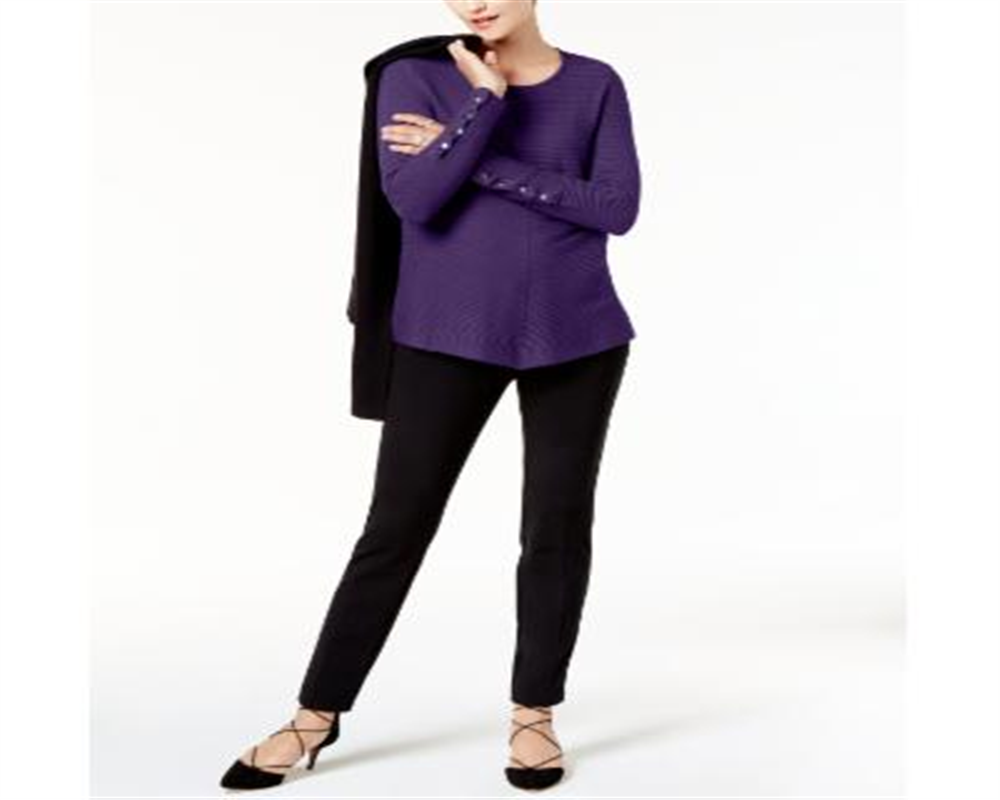 Alfani Women's Ribbed Jewel Neck Pullover Sweater Purple Size XL