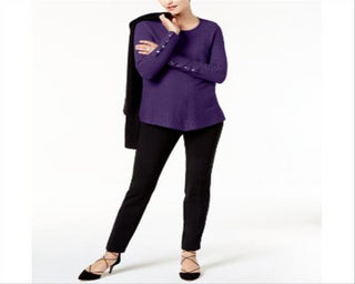 Alfani Women's Ribbed Jewel Neck Pullover Sweater Purple Size XL