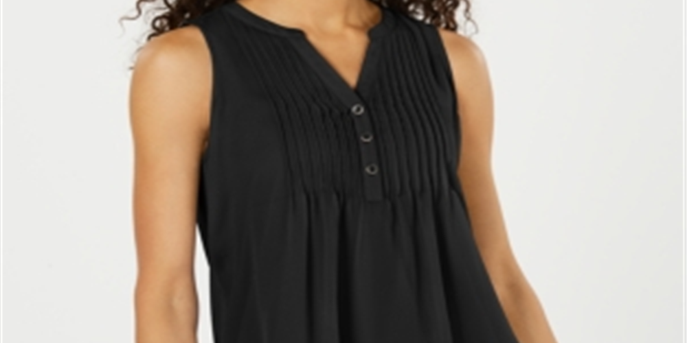 Charter Club Women's Sleeveless Pintuck Blouse  Black Size Small