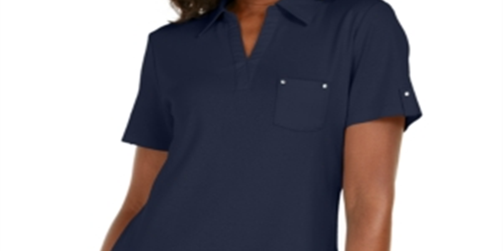 Karen Scott Women's Polo Shirt  Blue Size Small