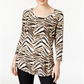 JM Collection Women's Printed 3/4 Sleeve Top Brown Size Petite Medium