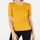 Maison Jules Women's Crewneck Elbow-Sleeve Top Golden Poppy Size XXL