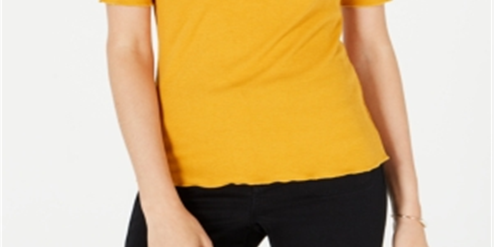 Maison Jules Women's Crewneck Elbow-Sleeve Top Golden Poppy Size XXL