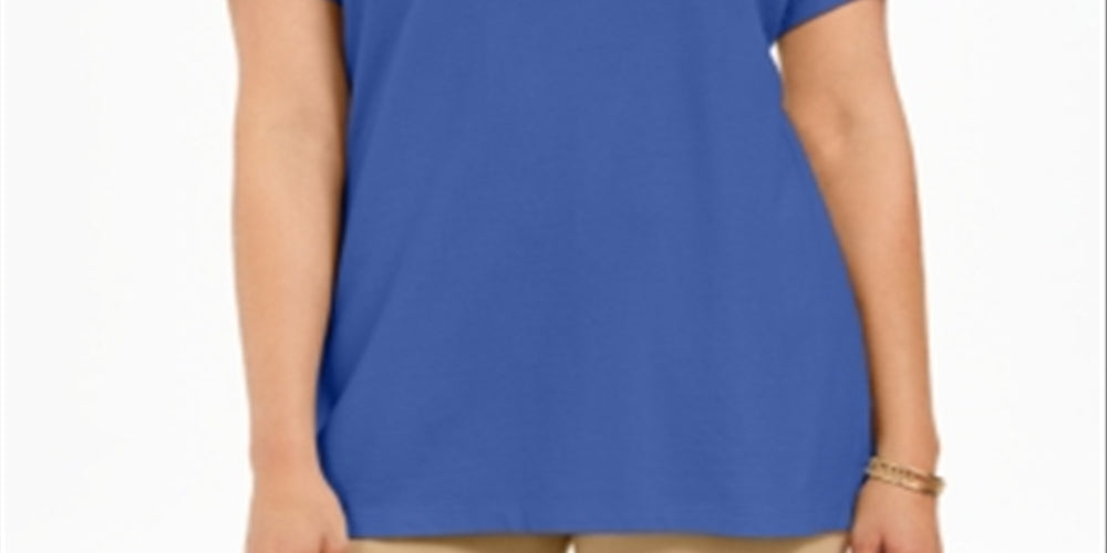 Karen Scott Women's Polo Shirt  Blue Size Medium