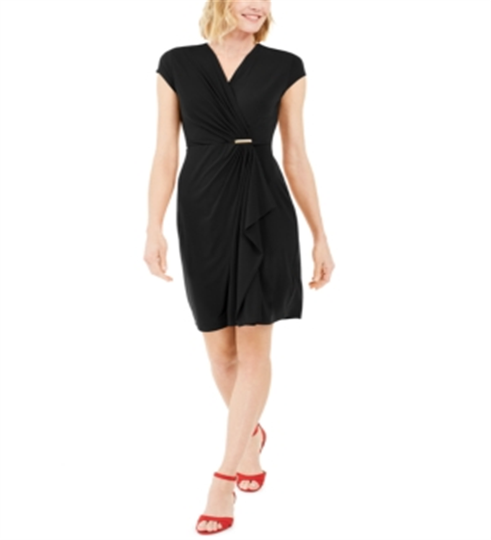 Charter Club Women's Knit Cap-Sleeve Crossover Dress  Black Size 2XL