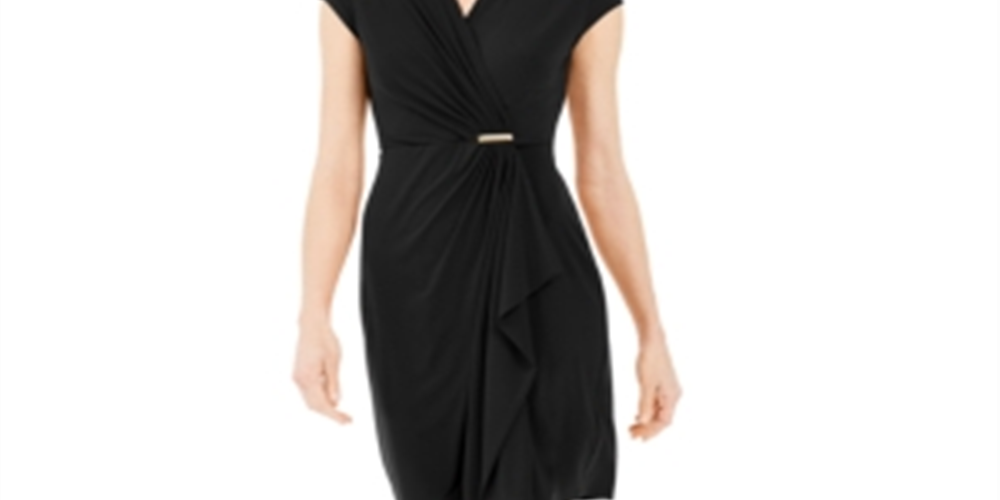 Charter Club Women's Knit Cap-Sleeve Crossover Dress  Black Size 2XL